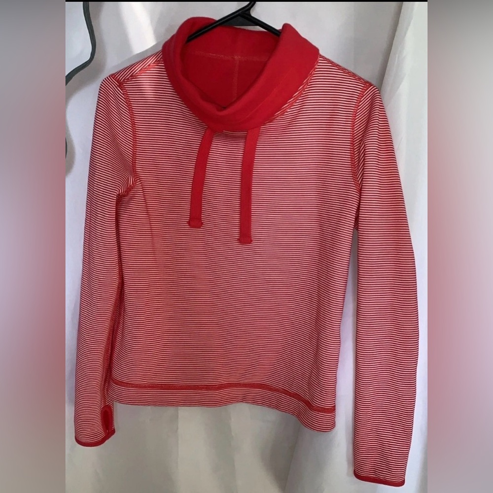 J. Crew Easily Reversible Top Sweatshirt Red Coral Cowl Neck Sweatshirt XXS